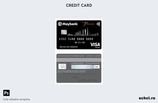 цифровая загрузка Филиппины Шаблон карты Visa MayBank Visa Infinite
